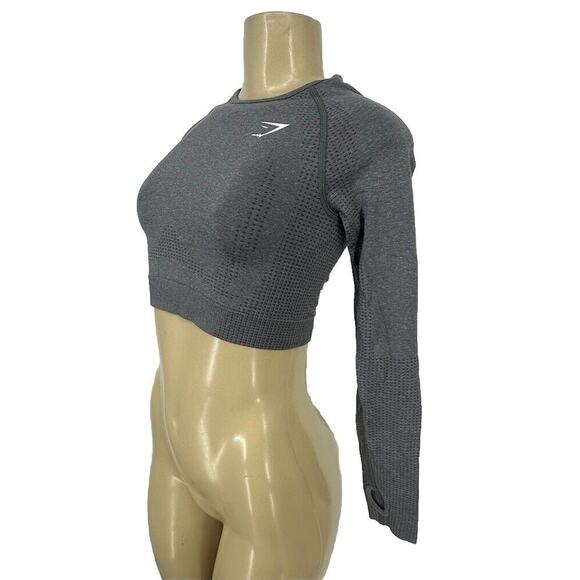 Gymshark XS Women Pullover Long Sleeve Cropped Top Grey Athletic 41-10 - Picture 2 of 7